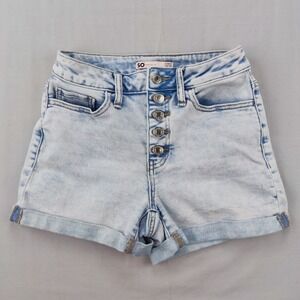 SO Denim Shorts Womens 3/26W Light Blue High Rise Shortie Button Fly Acid Wash